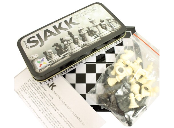 Skakksæt med magnetiske brikker 12x12 cm Rejseskak - Kongens højde 3 cm 